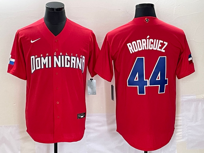 Men's Dominican Republic Baseball #44 Julio Rodr??guez 2023 Red World Baseball Classic Stitched Jersey